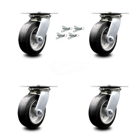 6 Inch Rubber On Aluminum Caster Set With Ball Bearings And Swivel Locks SCC